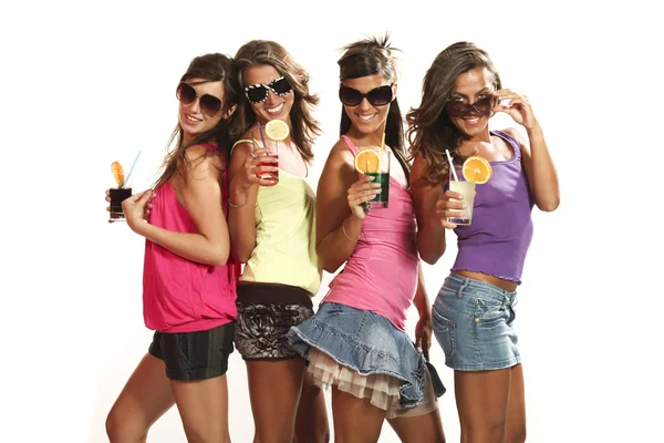 Four girls have fun at the party — Stock Photo, Image