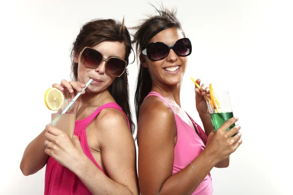 Two girls fun with a drink — Stock Photo, Image