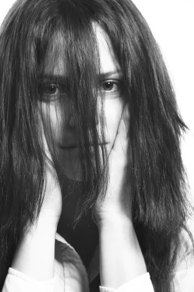 Black white portrait of young woman — Stock Photo, Image