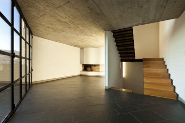 İç modern villa, ahşap merdiven