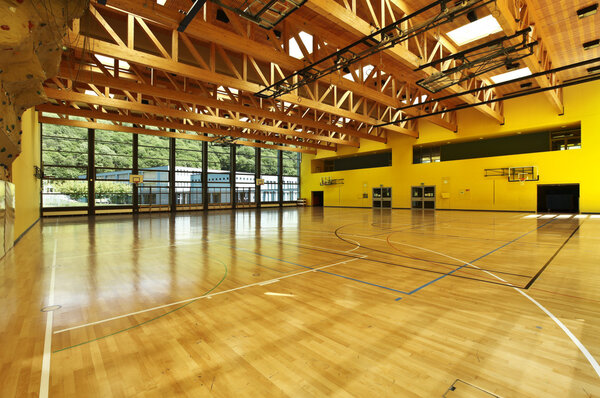 Public school, interior wide gym
