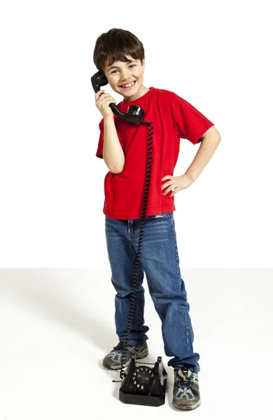 Little boy, telefoon — Stockfoto