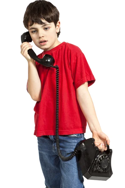 Little boy, telefoon — Stockfoto