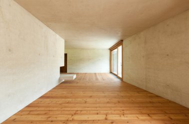 yeni bir daire, beton duvarlar