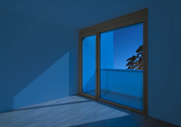 Zimmer mit Fenster bei Nacht — Stockfoto