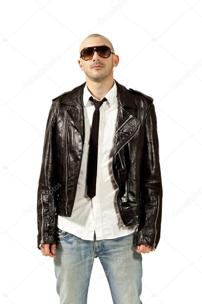 portrait of man with black leather jacket