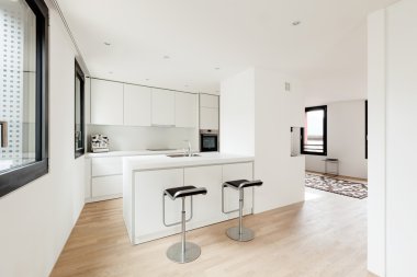 New house, modern white kitchen clipart