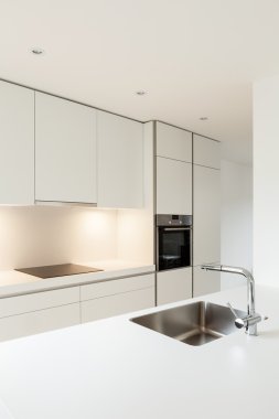yeni ev, modern beyaz mutfak