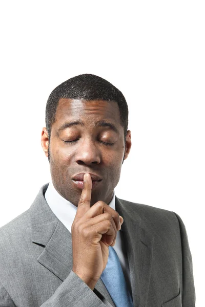Hombre de negocios negro llama al silencio —  Fotos de Stock