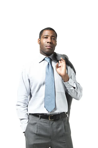 Hombre de negocios negro con traje en la mano —  Fotos de Stock