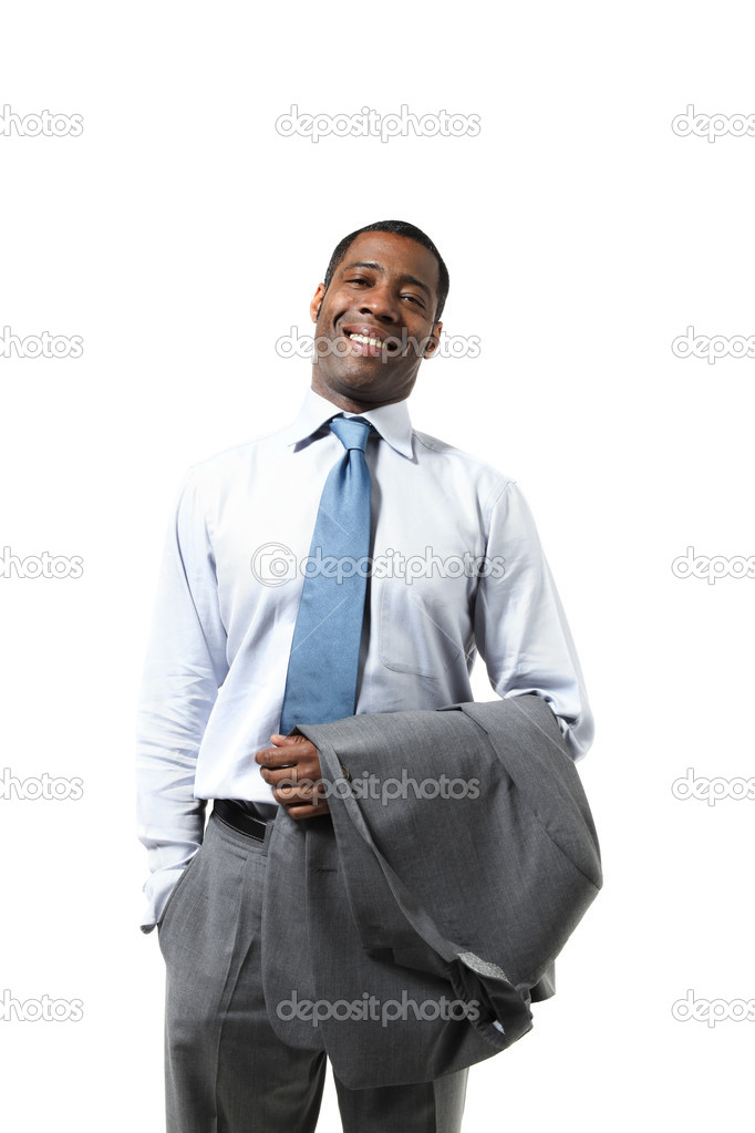 Black businessman with suit in hand