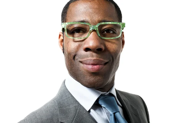Чёрный бизнесмен в очках — стоковое фото