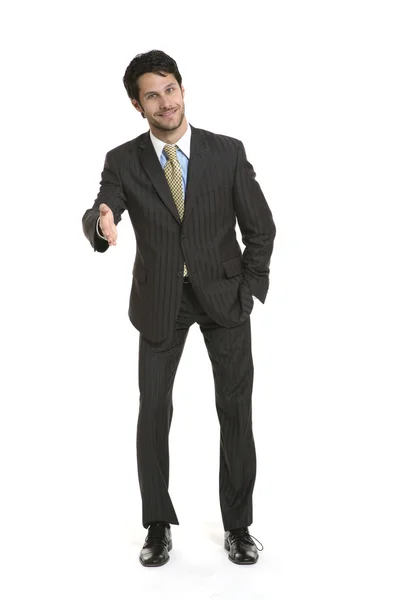 Businessman  stretches hand — Stock Photo, Image