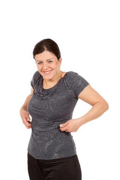 Vrouw met grijze blouse — Stockfoto