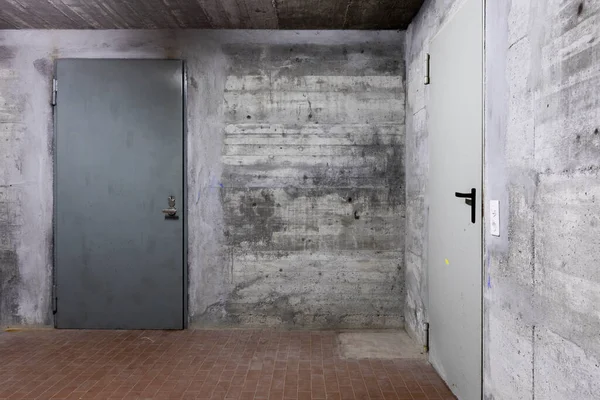 Front View Reinforced Concrete Wall Bunker Closed Armored Door Scene — Foto de Stock