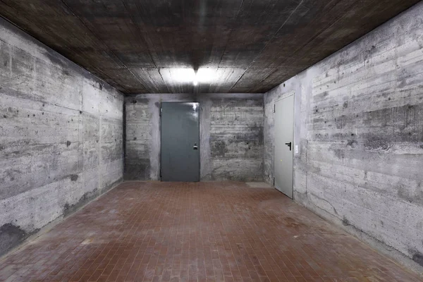 Front View Reinforced Concrete Wall Bunker Closed Armored Door Scene — Photo