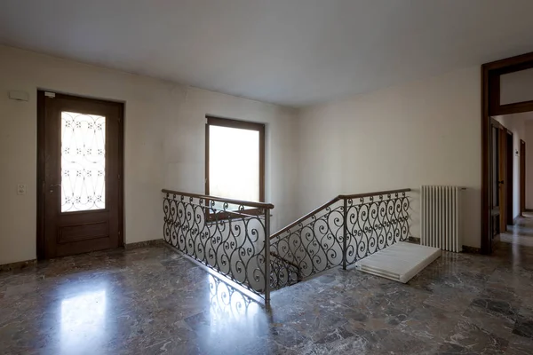 Entrance Window Light Door Marble Staircase Iron Railing Interior Empty — Stock fotografie