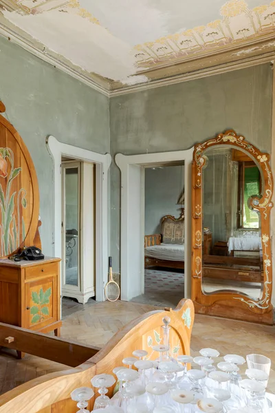 Bedroom Detail Two Entrance Doors Interior Abandoned Villa Restored Nobody — Photo