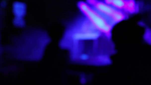 Blurred Person Dances Illuminated Headlights Background Night Outdoor Scene — 비디오