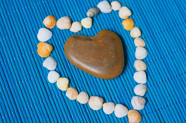 Pebbles in the form of heart and shells — Stock Photo, Image