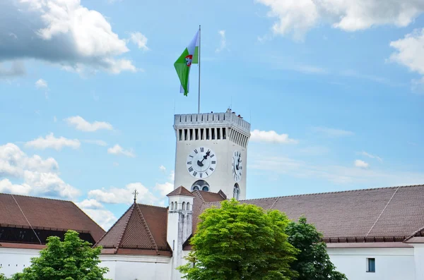 Ljubljana magique avec drapeau sur un château — Photo