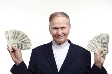 adam beyaz zemin üzerine para ile