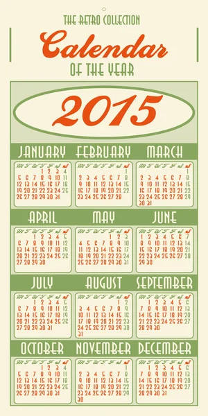 Calendario para el año 2015, estilo retro 1950 EE.UU. — Vector de stock