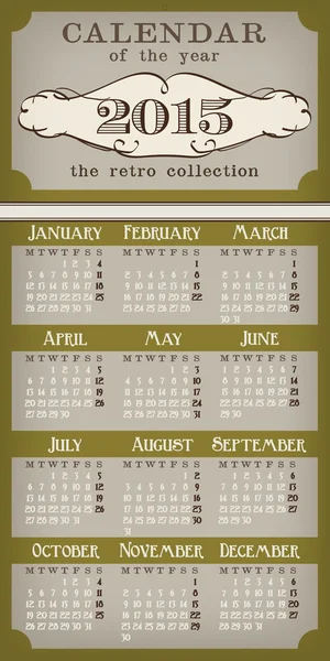 Calendario per l'anno 2015, stile retrò 1910s — Vettoriale Stock