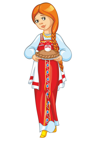 Bread-and-salt welcome. Beautiful girl in national costume