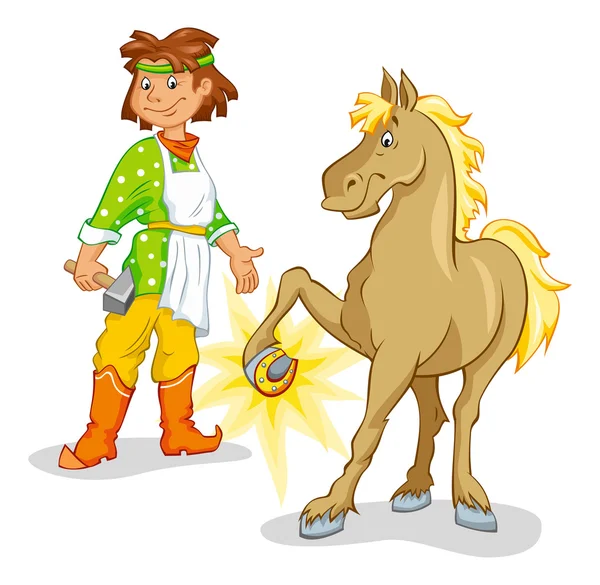 Ferreiro e cavalo — Vetor de Stock