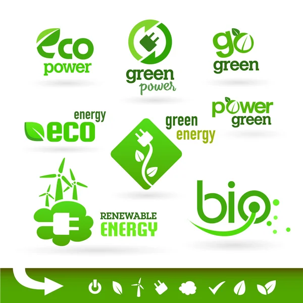 Bio - Ecología - Verde - Conjunto de iconos de energía — Archivo Imágenes Vectoriales