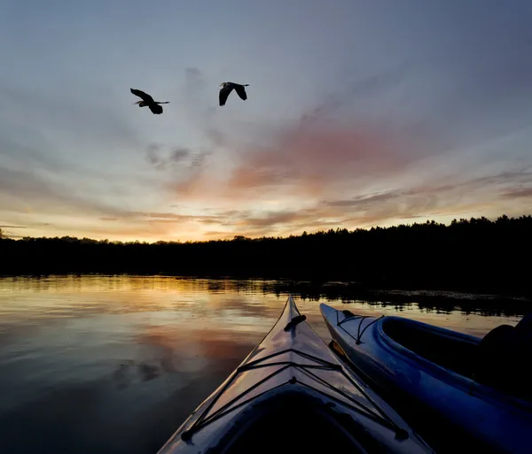 Divočina jezero západ slunce — Stock fotografie