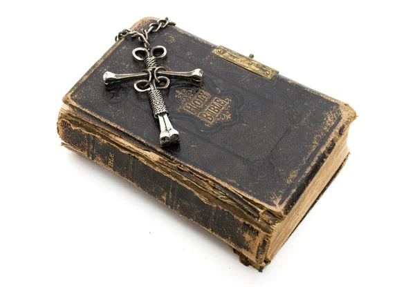 Unique Cross on Bible — Stock Photo, Image