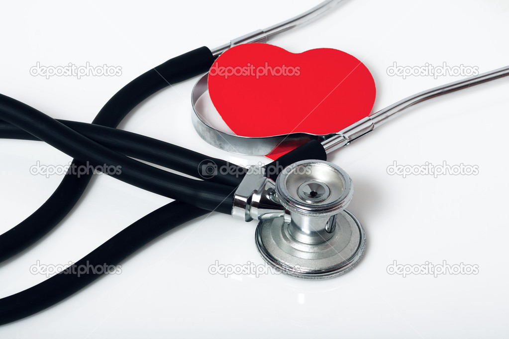 Medical stethoscope and a red heart