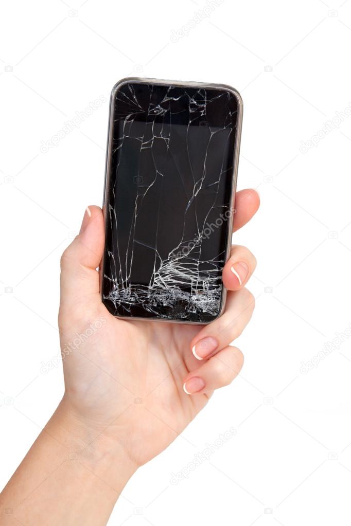 broken phone in a female hand