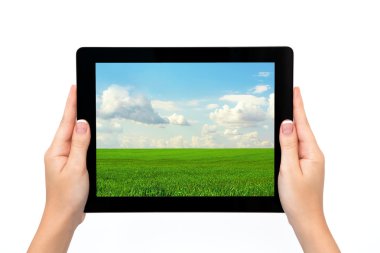 görüntü ile bir tablet ablet tutan eller