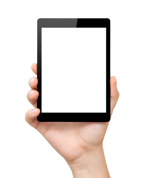 Woman hand hold a tablet with isolated screen — Stock Photo, Image