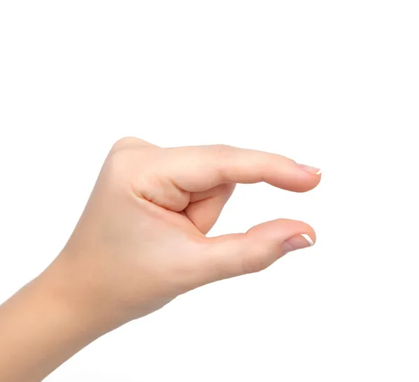 Isolated woman hand shows pinch to zoom or holding object — Stock Photo, Image