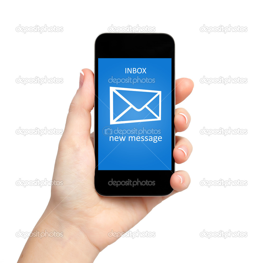 isolated woman hand holding the phone with envelope on screen