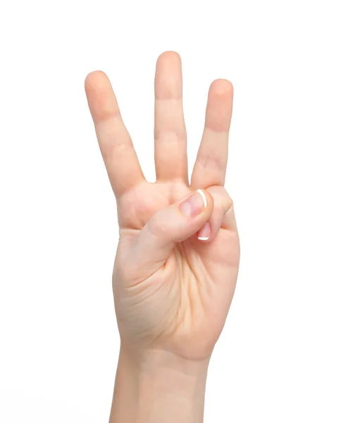 Isolated woman hand shows the number three — Stock Photo, Image