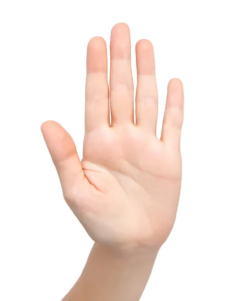Geïsoleerde vrouwelijke hand weergegeven: stop — Stockfoto