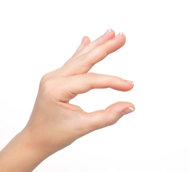 tutam zoom veya nesne tutan izole kadın el gösterir