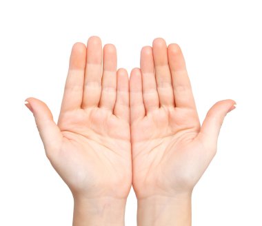 Konu düzenlenen palms izole kadın eller
