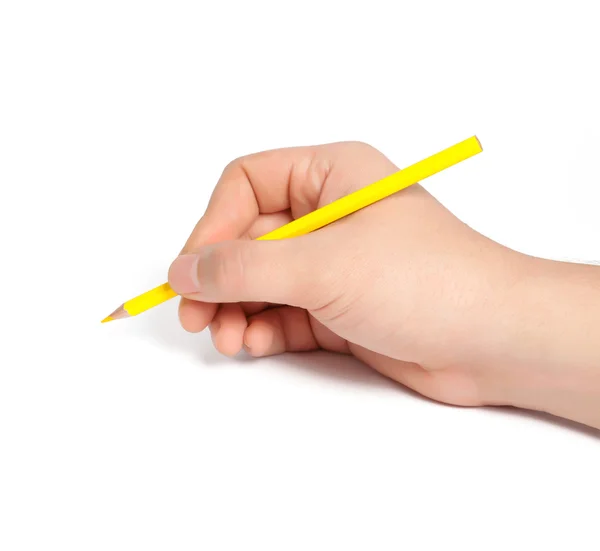 Isolierter Mann mit einem gelben Bleistift in der Hand — Stockfoto