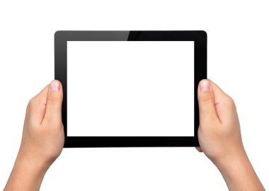 bir tablet dokunmatik bilgisayar becerikli alet ile izole scre erkekler ellerini tutun