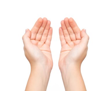 Konu düzenlenen palms izole kadın eller