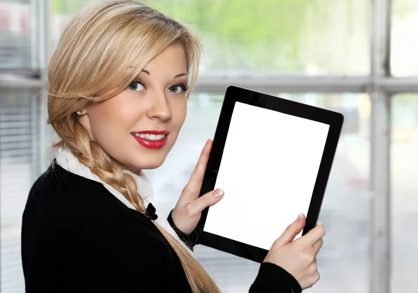 Businesswoman holding tablet — Stock Photo, Image