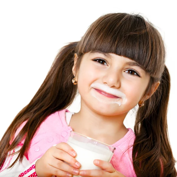 Smiling girl with milk — Stock Photo, Image