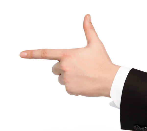 Isolated hand of a businessman shows the gun — Stock Photo, Image