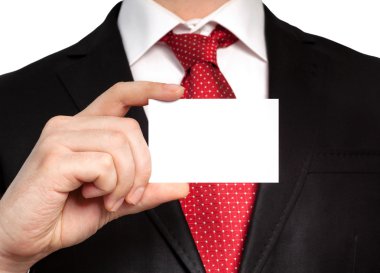işadamı beyaz kartvizit tutan bir takım